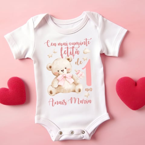 Body Si Tricouri Copii - Body Personalizat - Cea mai cuminte fetita de 1 an / 2 ani / 3 ani ursulet