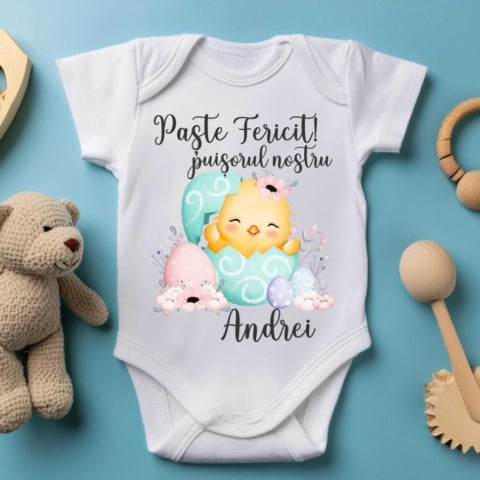 Body Si Tricouri Copii - Body Personalizat - Paste fericit puisorul nostru baietel cu nume