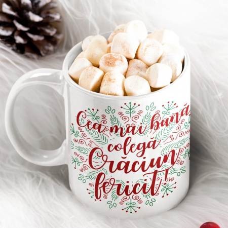 Cani de Craciun - Cana Personalizata - Cea mai buna colega Craciun fericit