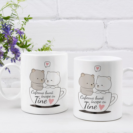 Cani Pentru Cuplu - Cana Personalizata Cuplu - Cafeaua Buna Incepe Cu Tine