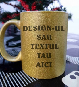 Cani de Craciun - Cana Personalizata Aurie Cu Glitter
