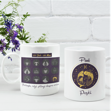 Cani personalizate - Cana Personalizata Zodie cu citat si nume - Pesti