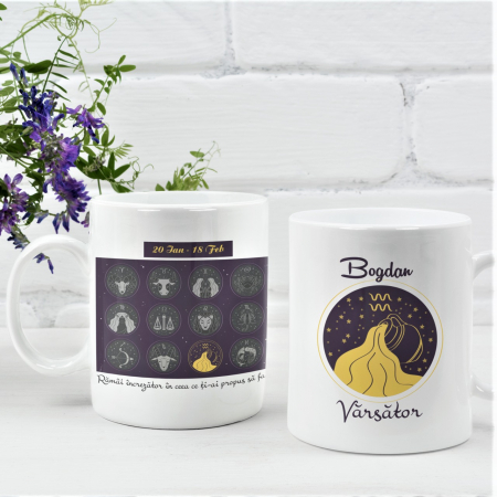 Cani personalizate - Cana Personalizata Zodie cu citat si nume - Varsator