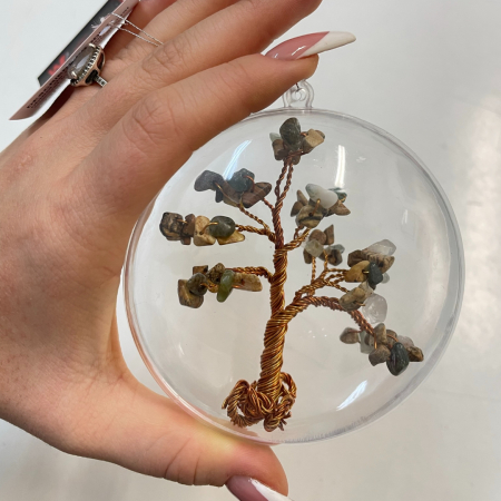 Articole Handmade - Glob pentru brad cu pietre semipretioase - Agat indian + Fluorit 001