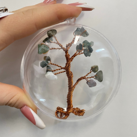 Articole Handmade - Glob pentru brad cu pietre semipretioase - Agat indian + Fluorit 012