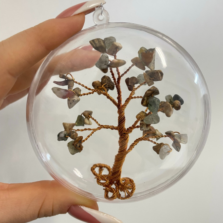 Articole Handmade - Glob pentru brad cu pietre semipretioase - Agat indian + Fluorit 015