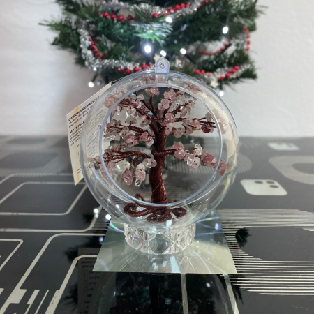 Articole Handmade - Glob pentru brad cu pietre semipretioase - Cuart rugina + Cristal de stanca 037