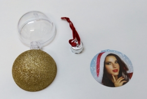 Glob Pentru Brad Cu Poza Rotund - Glitter Auriu 7.5cm [3]