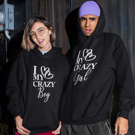 Hanorace personalizate - Set 2 Hanorace cuplu personalizate - I love my crazy boy / girl