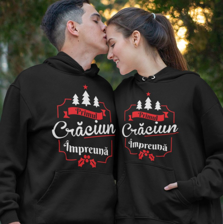 Set 2 Hanorace Cuplu Personalizate - Primul Craciun Impreuna Brad [1]