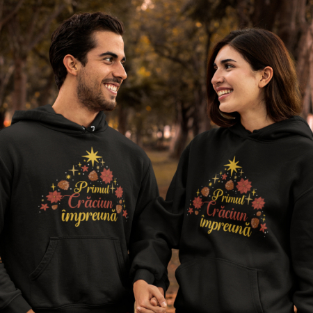 Hanorace personalizate - Set 2 Hanorace cuplu personalizate - Primul Craciun impreuna stelute