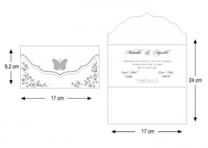 Invitatie de botez eleganta crem / bej de tip plic cu flori si fluturi - cod 2720 [3]