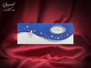 Nunta - Invitatie de botez eleganta albastra cu stelute argintii - cod 6229