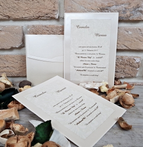 Nunta - Invitatie de botez elegantga crem / bej sidefat - cod 2684