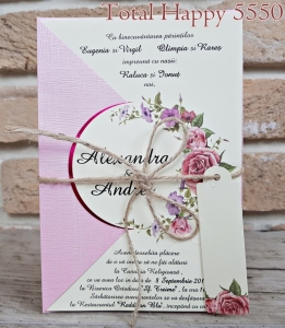 Nunta - Invitatie de botez delicata multicolora cu flori - cod 5550