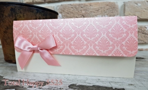 Nunta - Invitatie de botez baroc roz cu fundita - cod 5525