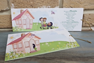 Nunta - Invitatie de botez amuzanta cu familie si casa - cod 8020