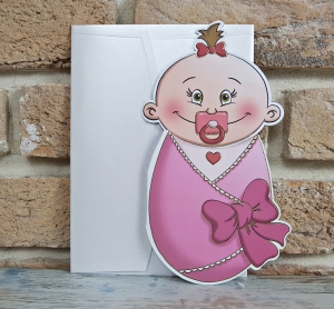 Nunta - Invitatie de botez amuzanta roz cu bebe - cod 8023