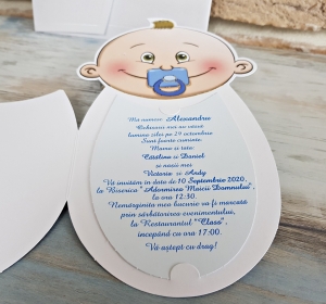 Invitatie de botez amuzanta albastra cu bebe - cod 8024 [3]