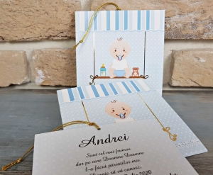Invitatie de botez amuzanta albastra cu bebe - cod 8029 [1]