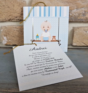 Invitatie de botez amuzanta albastra cu bebe - cod 8029 [2]