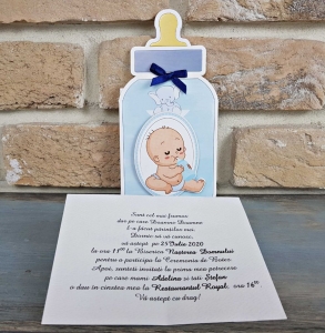 Invitatie de botez amuzanta de tip biberon cu bebe - cod 8030 [1]