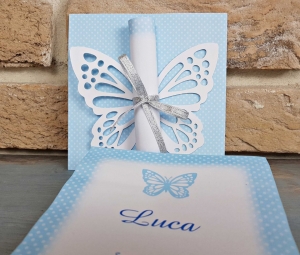 Invitatie de botez eleganta albastra fluture cu funda - cod 8032 [2]