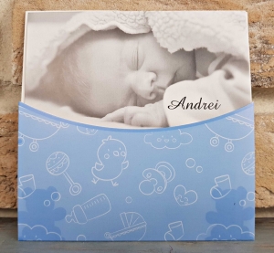 Invitatie de botez albastra cu modele si poza de bebe - cod 8033 [1]