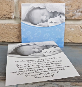 Invitatie de botez albastra cu modele si poza de bebe - cod 8033 [4]