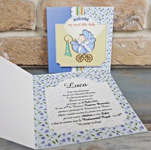 Invitatie de botez amuzanta cu bebe albastru cu galben - cod 8038 [2]