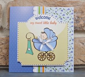 Invitatie de botez amuzanta cu bebe albastru cu galben - cod 8038 [3]