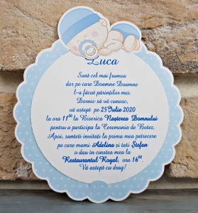 Nunta - Invitatie de botez amuzanta bebe albastra - cod 8041