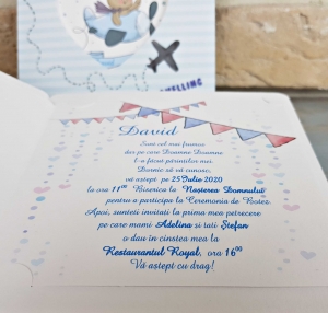 Invitatie de botez albastra cu ursulet - cod 8043 [4]