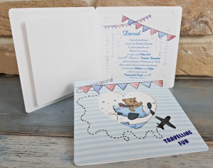 Nunta - Invitatie de botez albastra cu ursulet - cod 8043