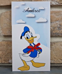 Nunta - Invitatie de botez albastra cu donald duck - cod 8045
