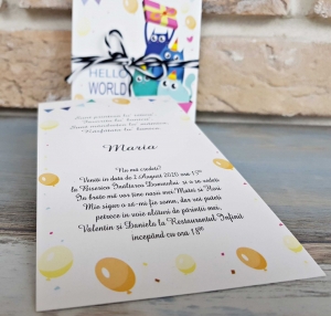 Invitatie de botez multicolora cu bufnite si snur - cod 8048 [4]