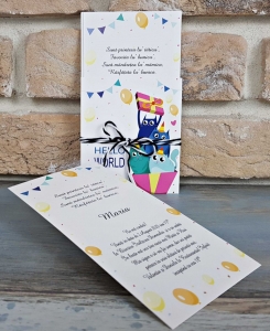 Invitatie de botez multicolora cu bufnite si snur - cod 8048 [1]