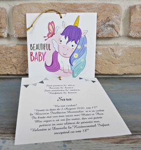 Invitatie de botez amuzanta cu unicorn si ciucure - cod 8049 [3]