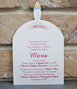 Invitatie de botez amuzanta bebe cu biberon roz - cod 8050 [1]