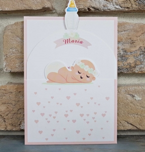 Nunta - Invitatie de botez amuzanta bebe cu biberon roz - cod 8050