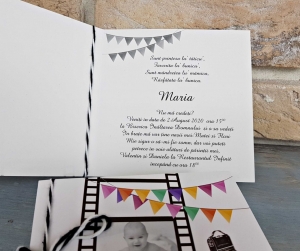 Invitatie de botez multicolora cu poze model rola film - cod 8051 [1]