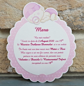 Nunta - Invitatie de botez amuzanta bebe roz - cod 8053