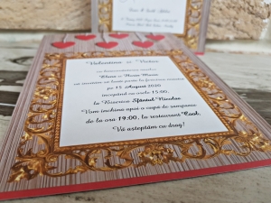 Invitatie de nunta cu inimioare si model de lemn - cod 2788 [2]