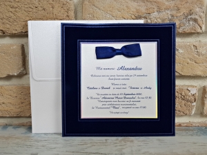 Invitatie de botez eleganta albastra cu funda si catifea - cod 6221 [1]