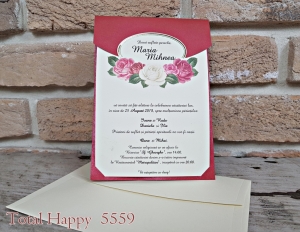 Invitatie de nunta eleganta rosie cu flori si model auriu - cod 5559 [0]