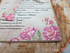 Invitatie de nunta vintage maro cu flori roz si snur - cod 5551 [1]