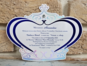 Invitatie de botez eleganta alba cu model albastru - cod 6193 [1]