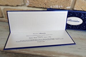 Invitatie de botez de lux albastra cu model de catifea - cod 6209 [2]