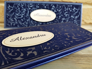 Invitatie de botez de lux albastra cu model de catifea - cod 6209 [3]