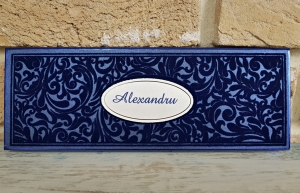 Invitatie de botez de lux albastra cu model de catifea - cod 6209 [1]